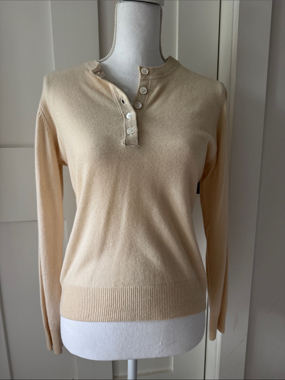 Belinda Robertson Cashmere Cream Henley Knit Sweater